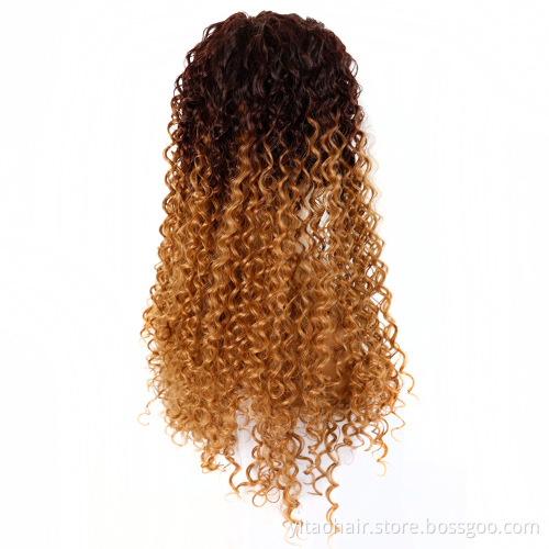 Wholesale  price  High Quality Hot Sale Cheap  Ombre colored Middle part Long Fiber Wig Extension Deep Wavy Synthetic Hair Wigs